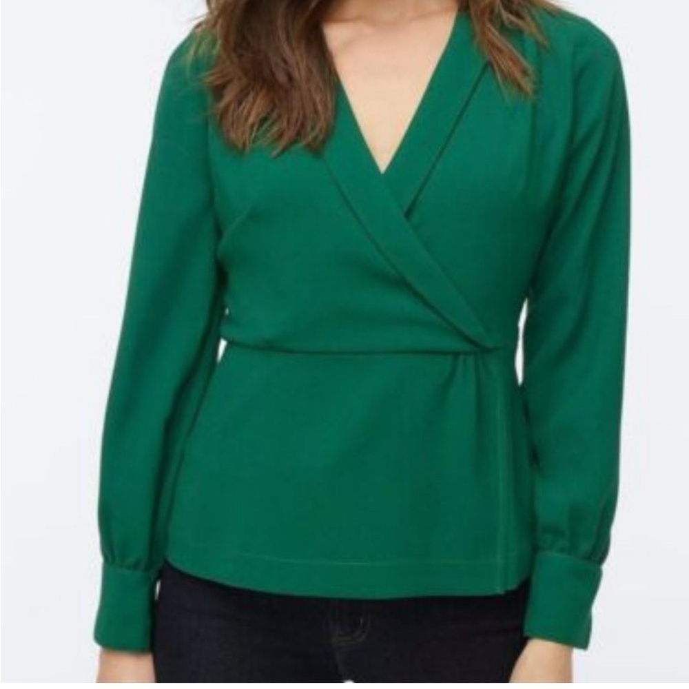 J. Crew Women’s Vibrant Green Faux Wrap Peplum Blouse Size 2 Career Business